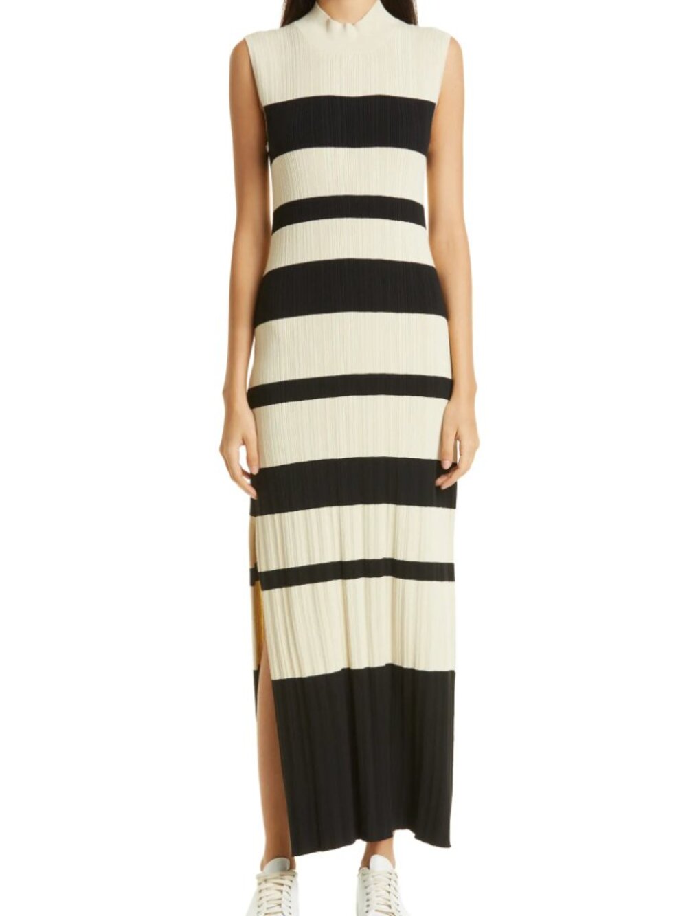 ATM Variegated Stripe Side Slit Rib Maxi Dress
